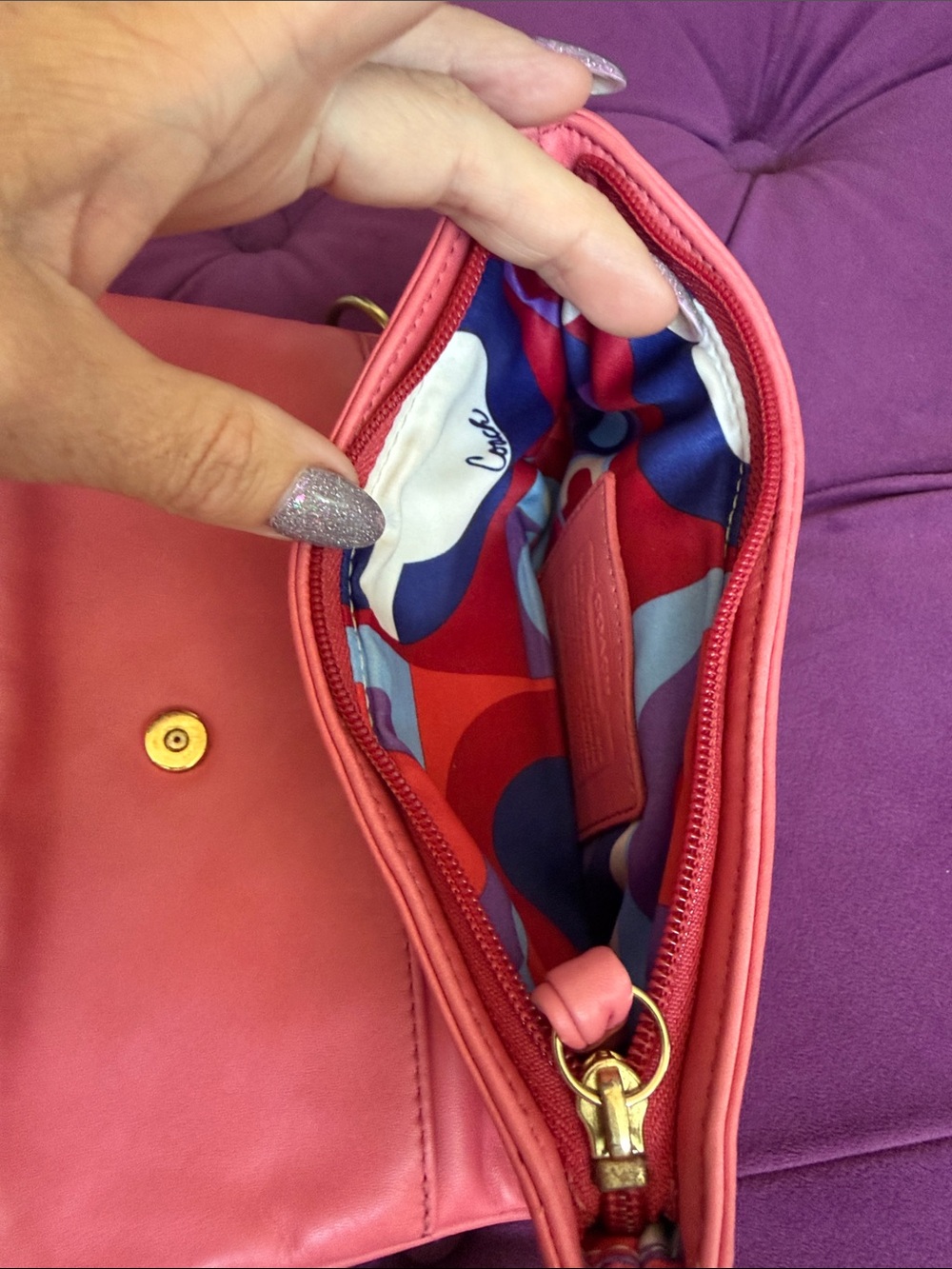 Coach Coral Pink Leather Wristlet Clutch - Picture 11 of 13